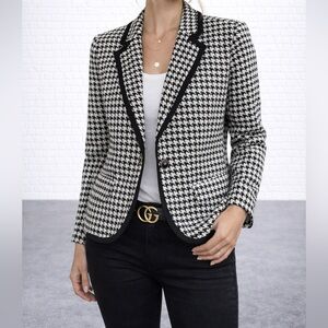 Merona Houndstooth Blazer Black White Tailored Jacket Preppy Chic Size 6